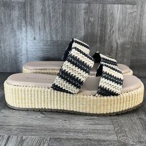 Marc Fisher Pelma Sandals Womens 9.5 Black Ivory Striped Espadrille Platform New